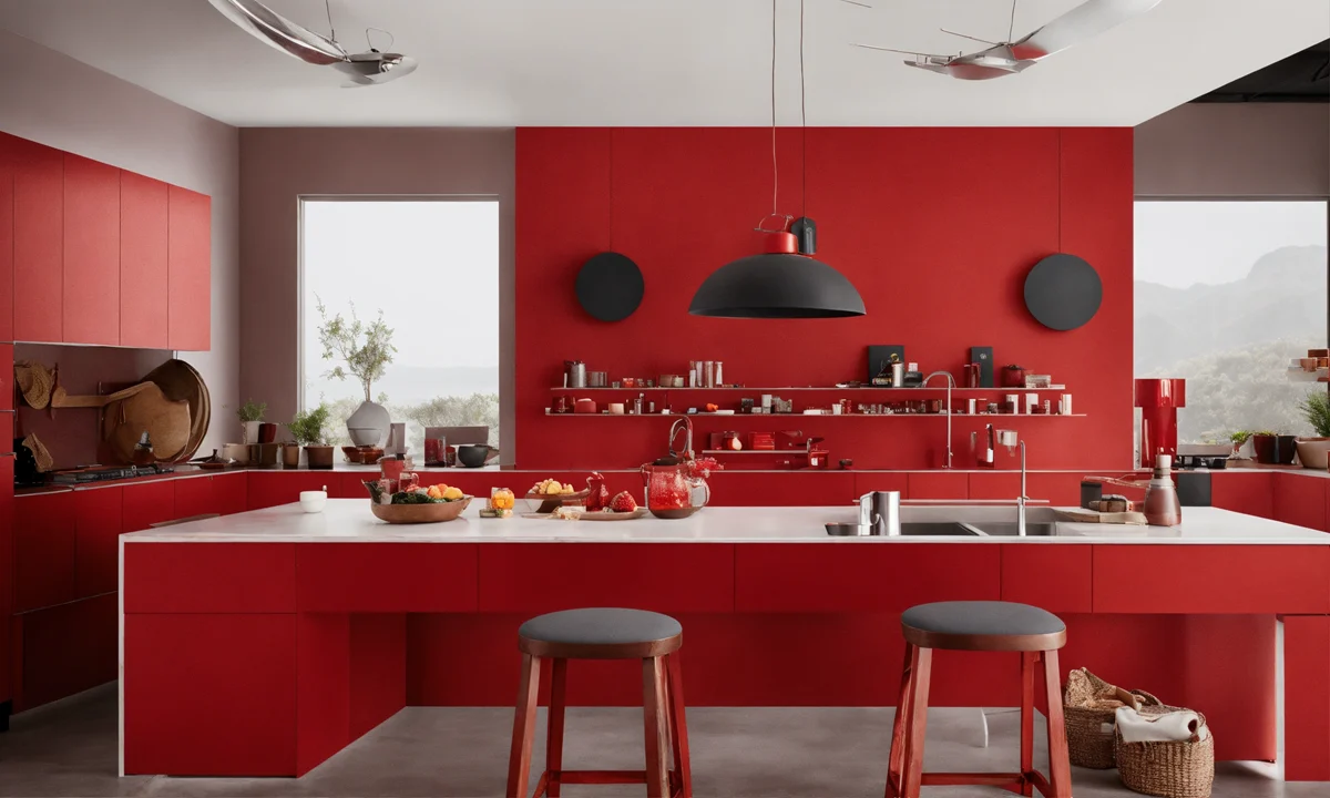 آشپزخانه خاکستری با کابینت‌ های قرمز