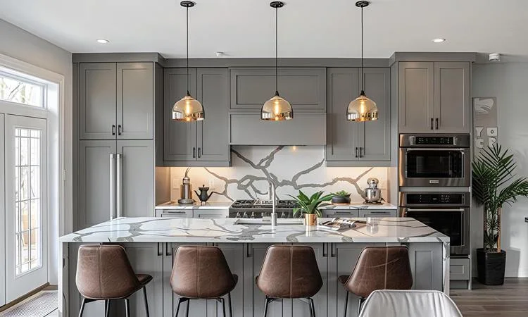 راهنمای کامل دکوراسیون آشپزخانه: از ایده تا اجرا 3 کابینت پلی اورتان سبک نئوکلاسیک خاکستری