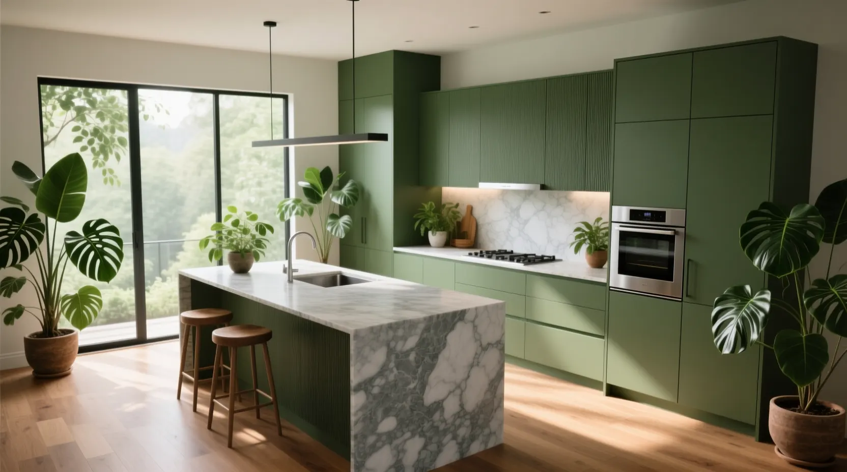 رنگ های محبوب برای طراحی آشپزخانه در ۲۰۲۵ 3 سبز زیتونی و سبز گیاهی؛ بازگشت به طبیعت