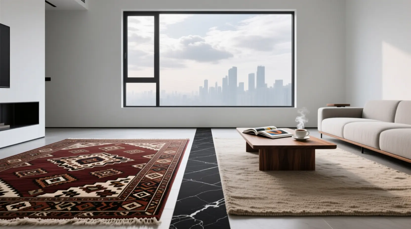 ۵ ترند محبوب فرش و کفپوش در سال ۲۰۲۵ 7 ترکیب فرش و کفپوش در یک فضا