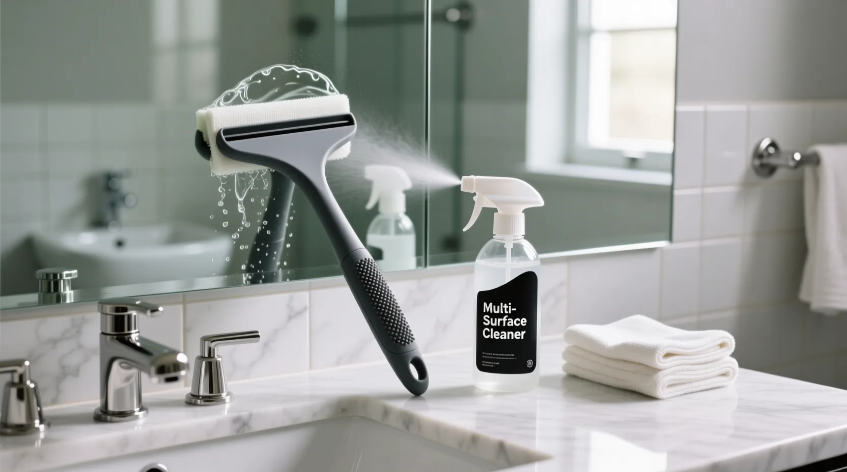 ۵ وسیله کاربردی در سرویس بهداشتی که نباید فراموش کنید 5 شیشه پاک کن مخصوص آینه و سطوح